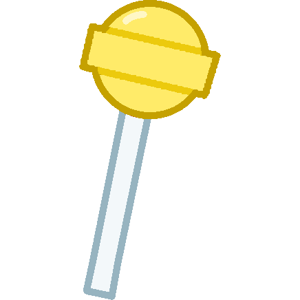 a yellow spherical lollipop with a band around the centre.